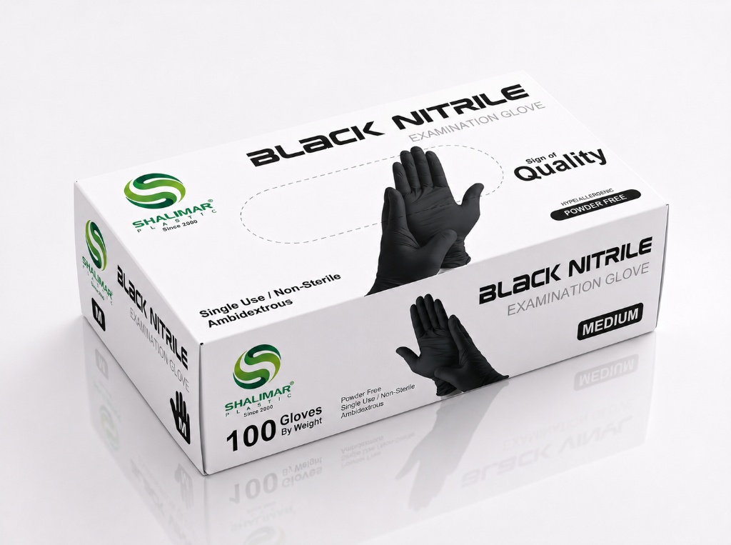 BLACK NITRILE GLOVES MEDIUM