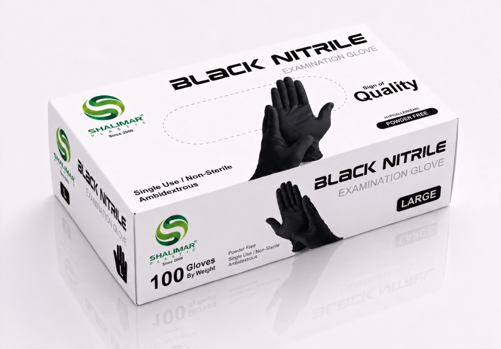 BLACK NITRILE GLOVES LARGE